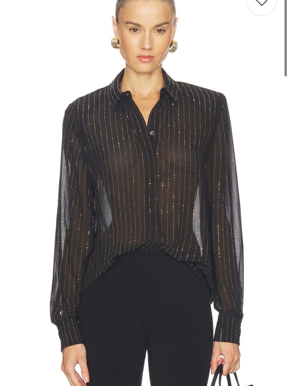 Ronny Kobo Lune Crystal Pinstriped Semi Sheer Blouse